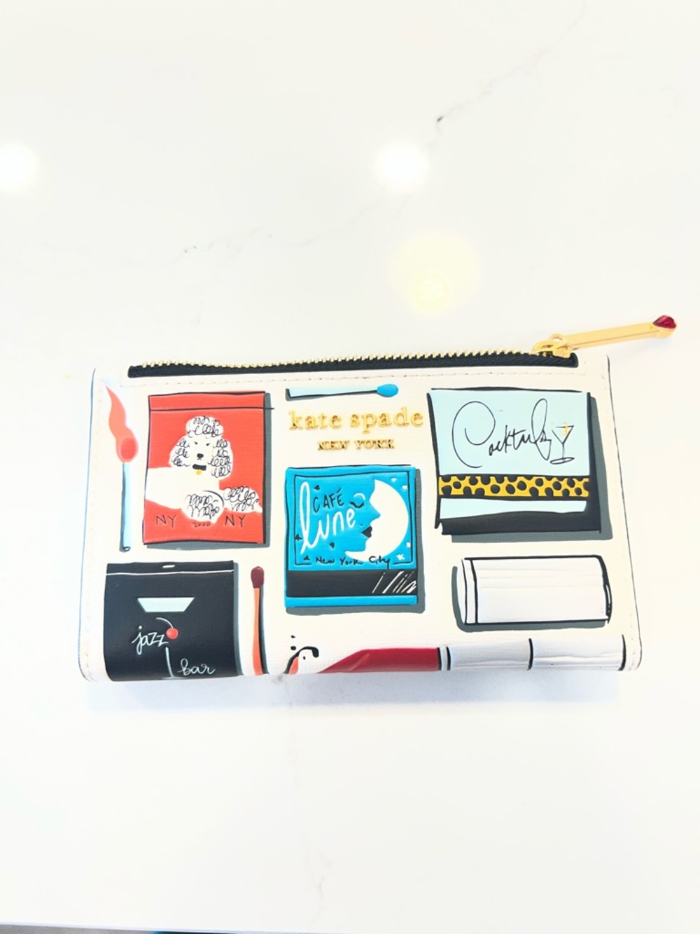 kate spade White Multi-Color Graphic Zip Wallet